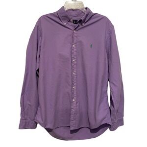 Ralph Lauren Mens Purple Oxford Button Down Shirt Long Sleeve Green Pony Large